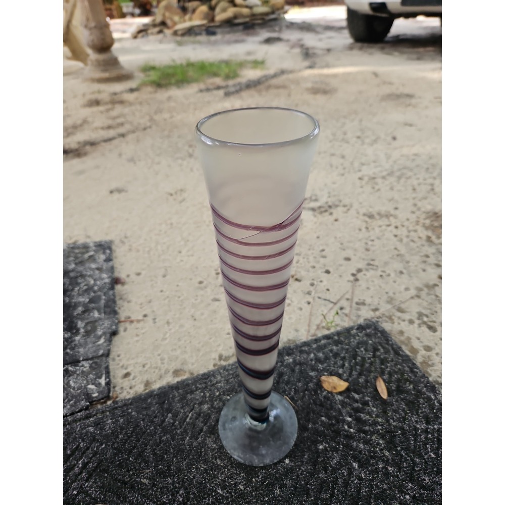 AZERBAIJAN Art Glass Vase Frosted Swirl Hand Blown 16" Amethyst Blue Vintage